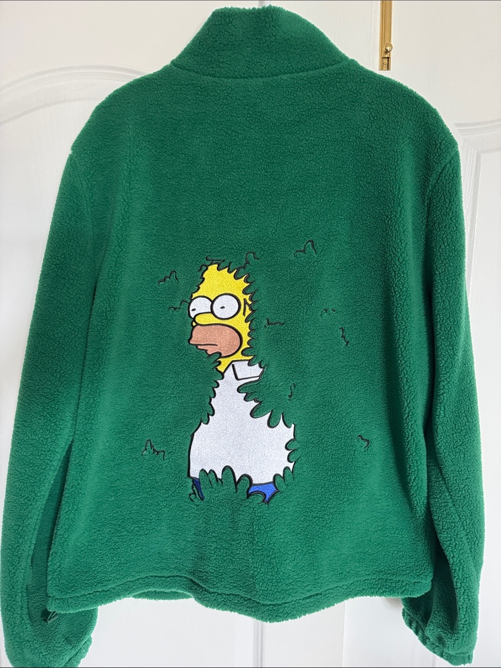 Homer disappearing Men's Green Zip-Up Fleece Sweater with Graphic Back